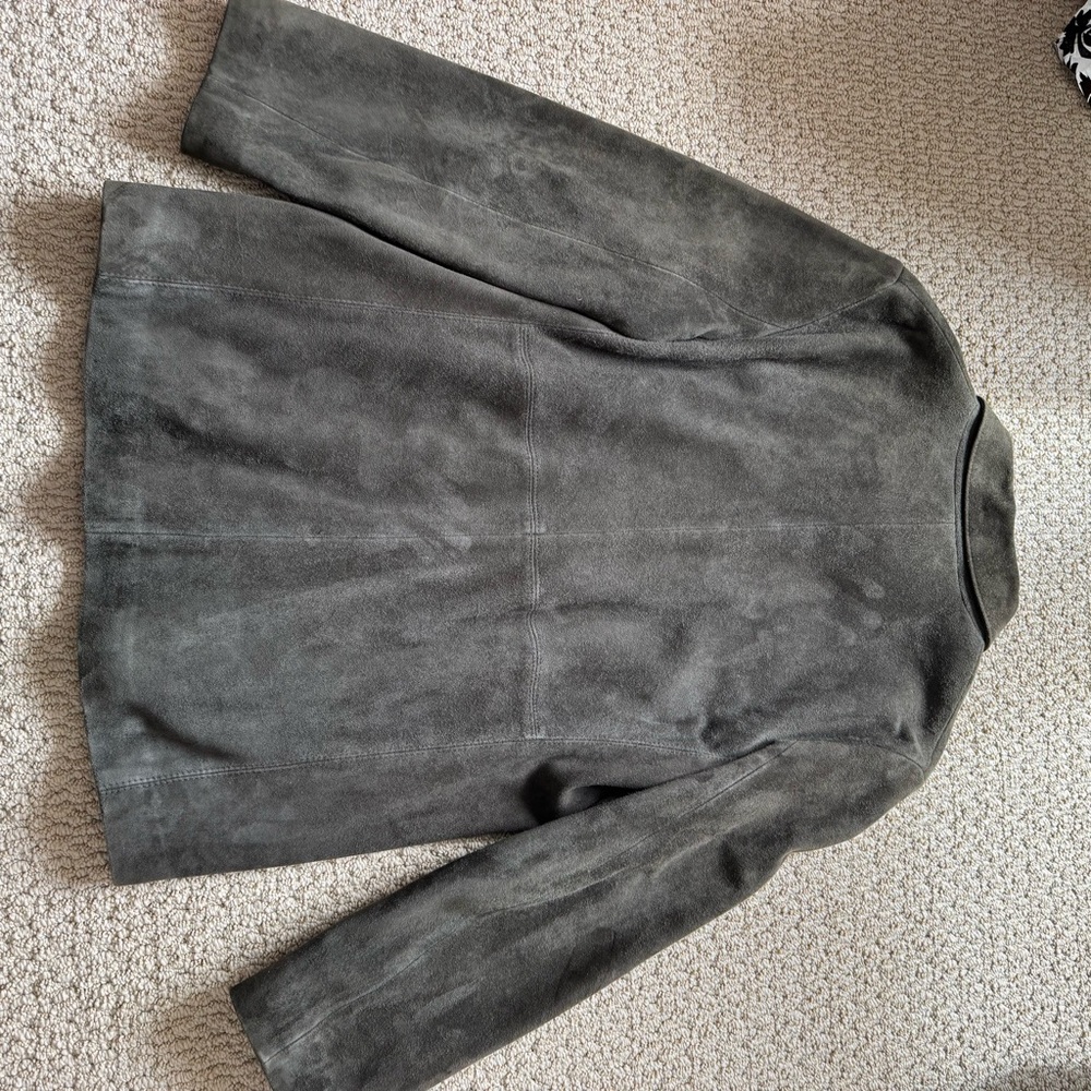 Banana Republic Olive Brown Suede Leather Single Breasted Jacket Coat - Picture 10 of 11
